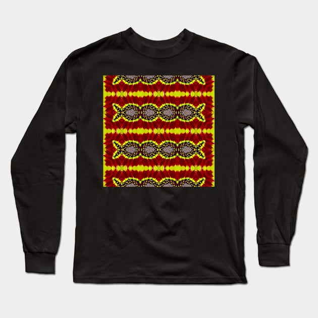 Red Yellow Chrysanthemum Pattern Number 17 Long Sleeve T-Shirt by BubbleMench